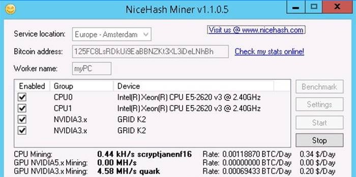 Kasyba „NiceHash Miner“ procesoriui