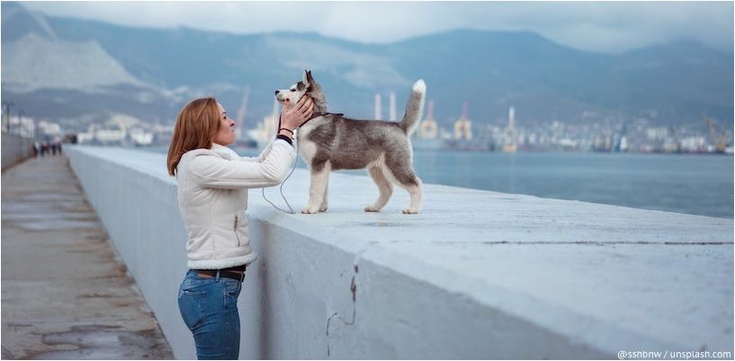 Rusijos mergina su šunimi