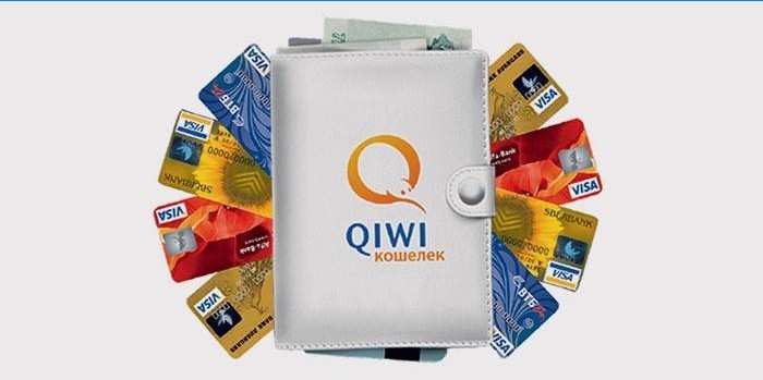 „Qiwi“ logotipo piniginė ir plastikinės kortelės