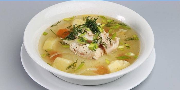 Žuvies sriuba su rausvos lašišos griežinėliais