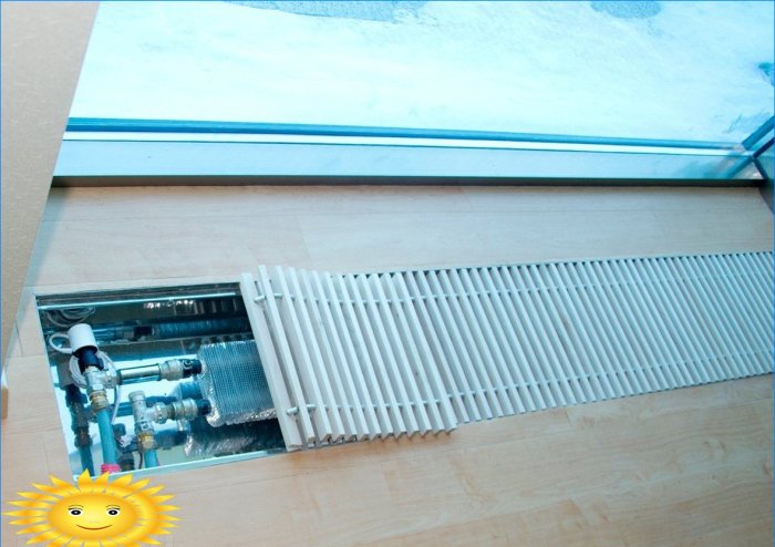 Paslėpta šildymo sistema: grindų konvektoriai ir įmontuoti radiatoriai