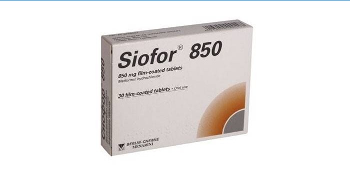 Siofor 850 tablečių pakuotėje