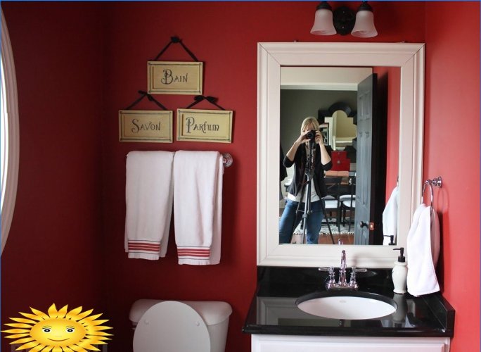 Vonios kambarys raudonomis spalvomis: nuotraukų pasirinkimas