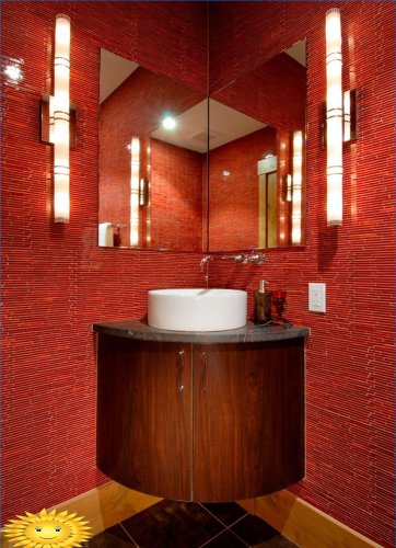 Vonios kambarys raudonomis spalvomis: nuotraukų pasirinkimas